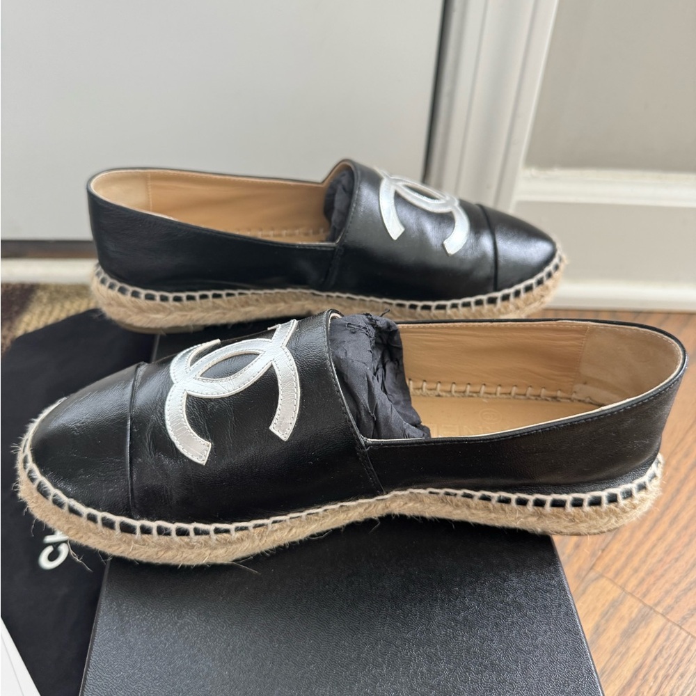 Chanel Black & Silver Espadrille Flats - Picture 5 of 8